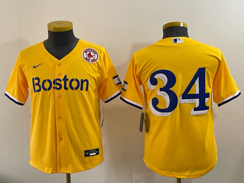 Youth 2025 Boston Red Sox #34 Ortiz yellow Game Nike MLB Jersey 002